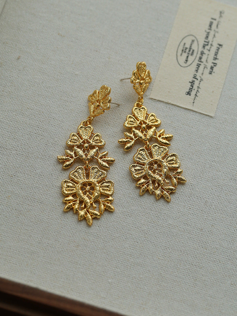 Filigree Lace Drop Earrings - Gold