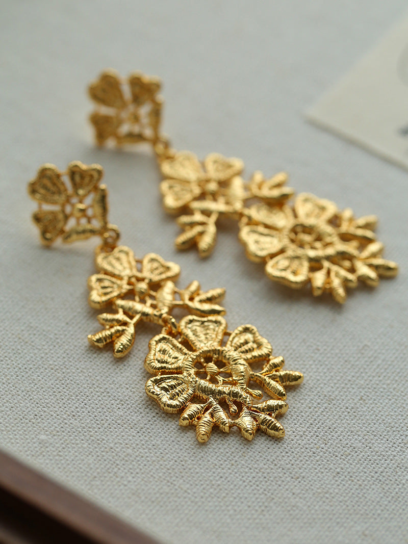 Filigree Lace Drop Earrings Gold