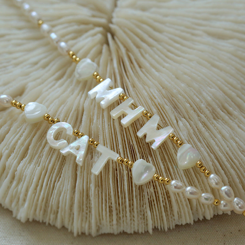 Custom Pearl Bead Letter Charm Necklace