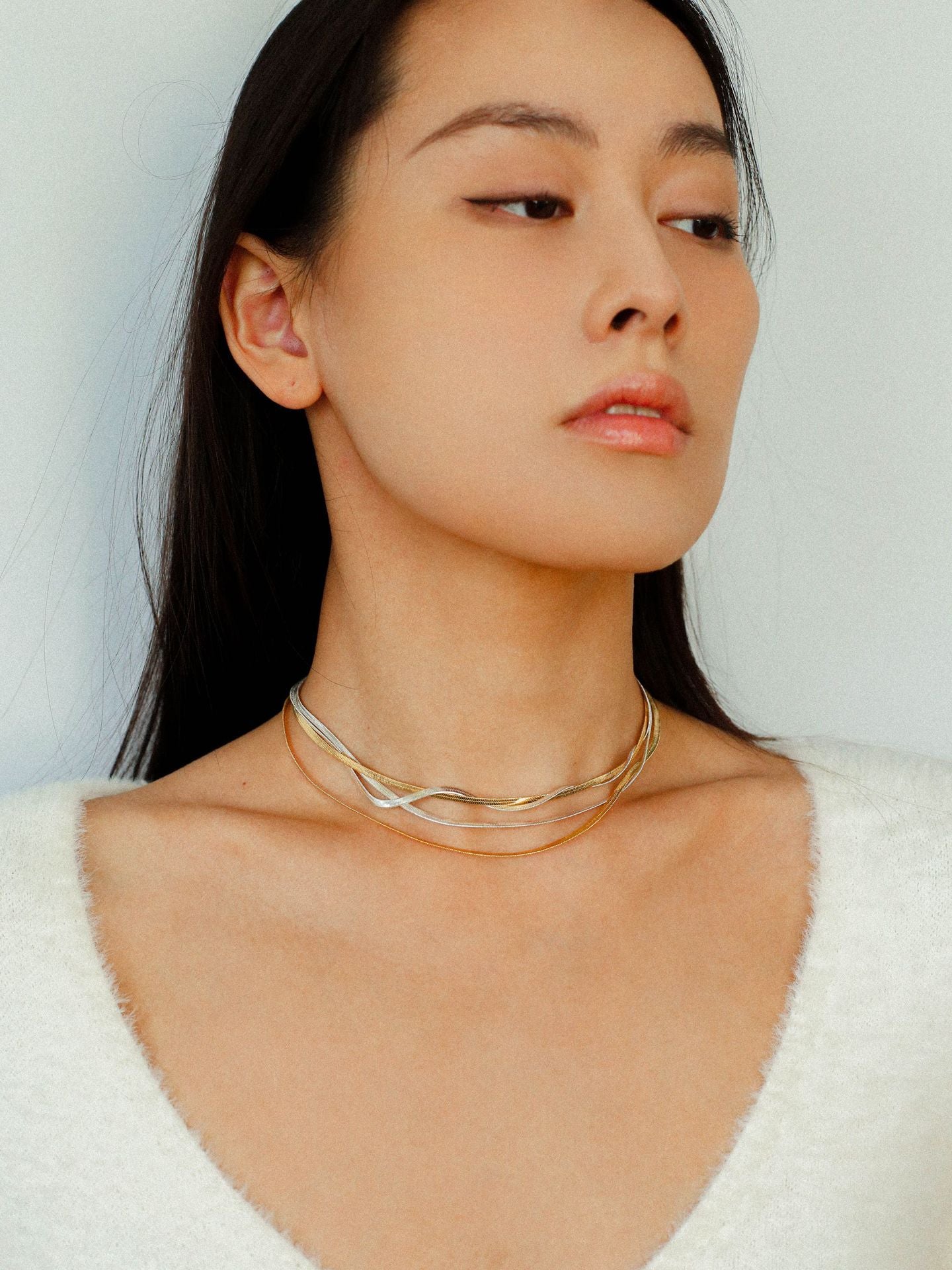 Gold & Silver Double Snake Chain Necklace