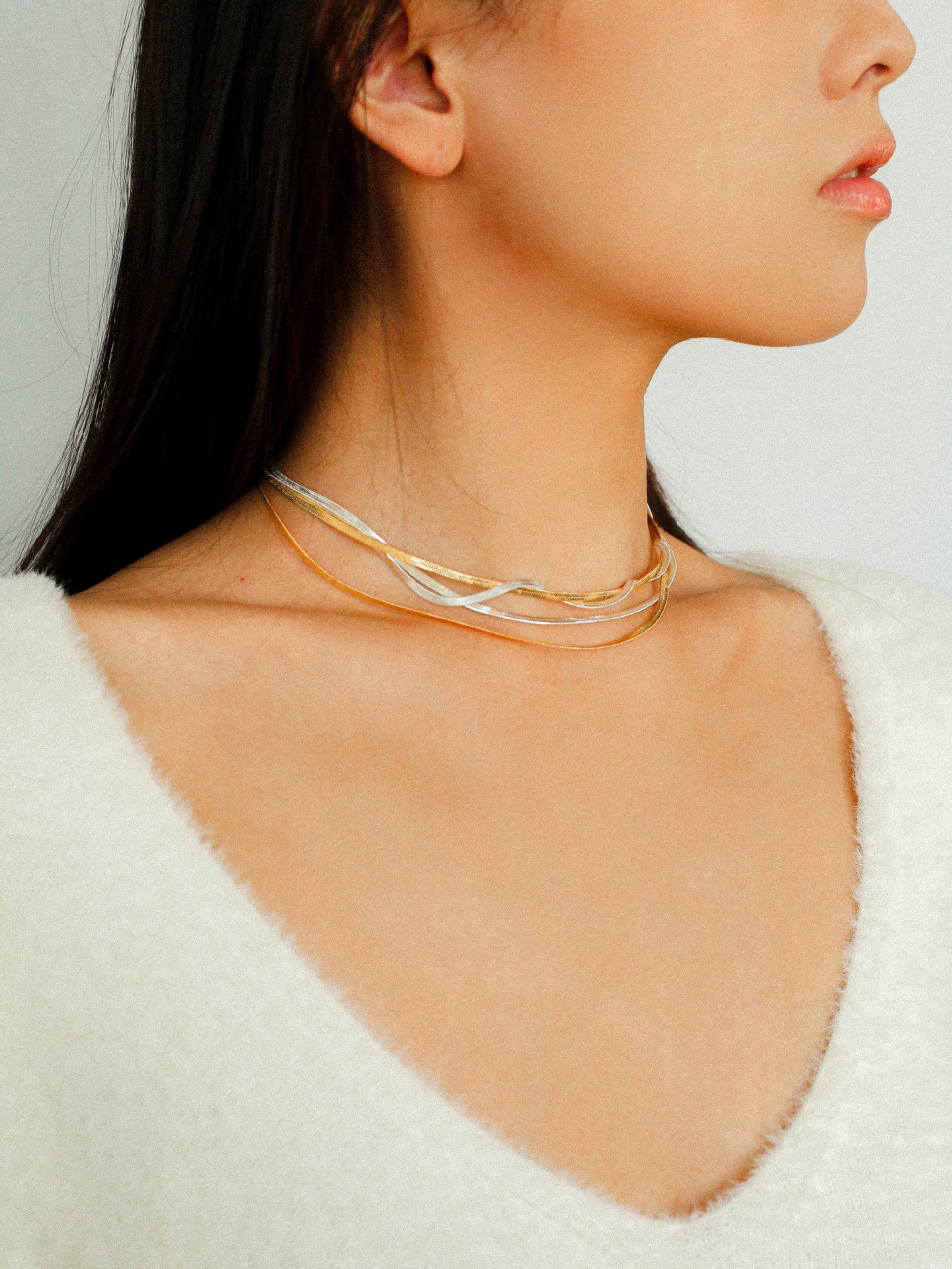 Gold & Silver Double Snake Chain Necklace