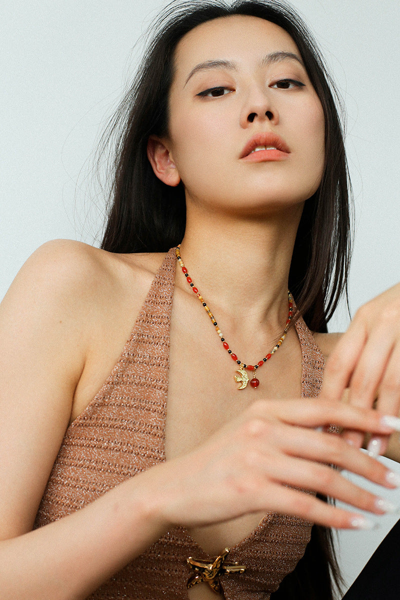 Gold Dove & Agate Necklace