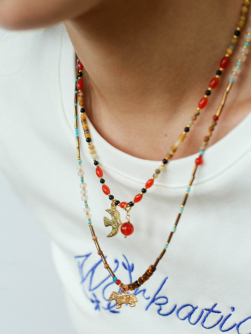 Gold Dove & Agate Necklace