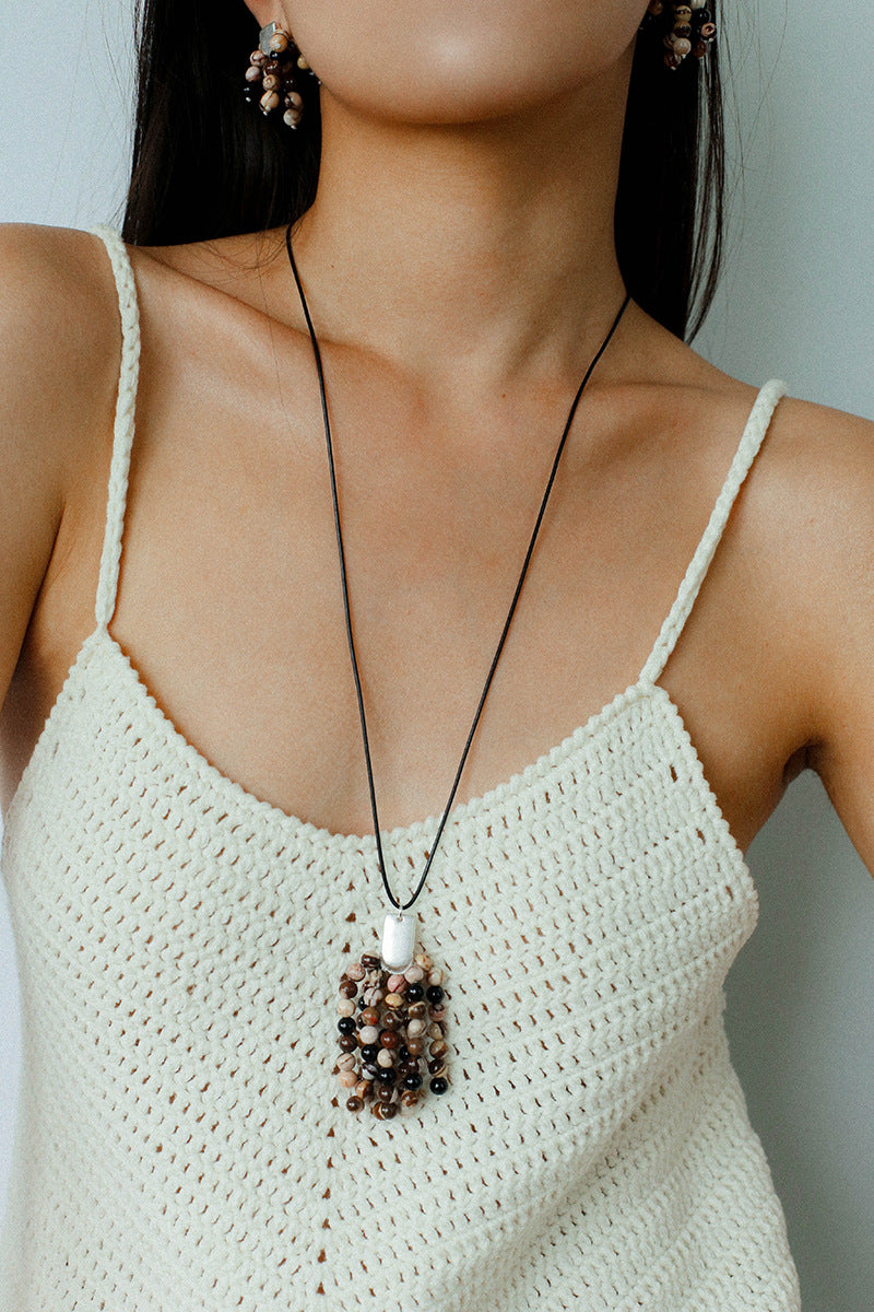 Zebra Rhythm Jasper Tassel Necklace