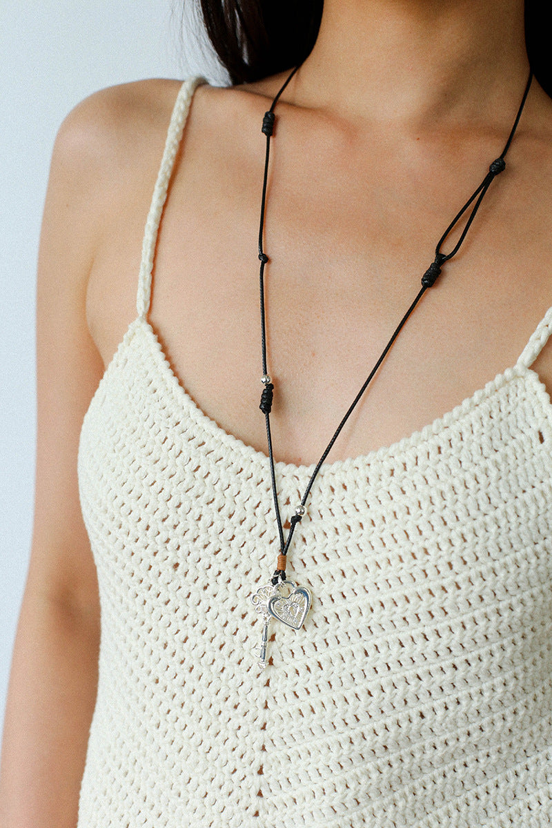 Key & Heart Pendant Rope Necklace