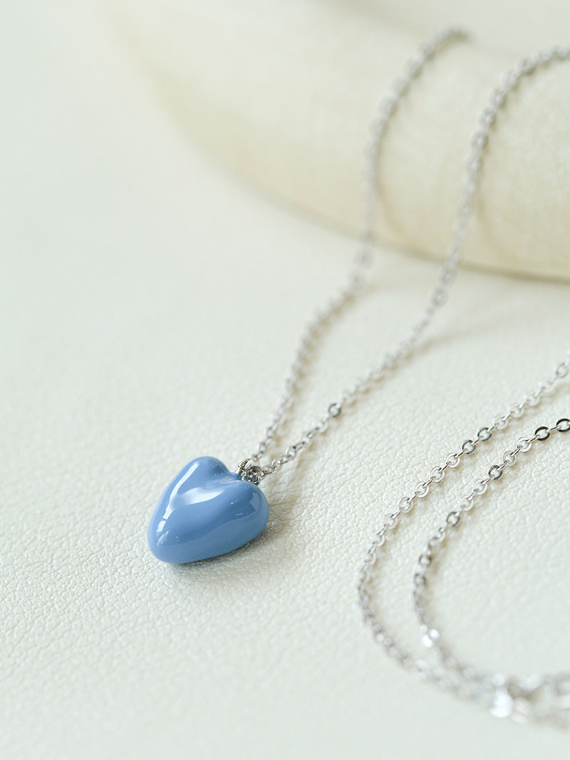 Cloudy Heart 925 Silver Blue Enamel Necklace