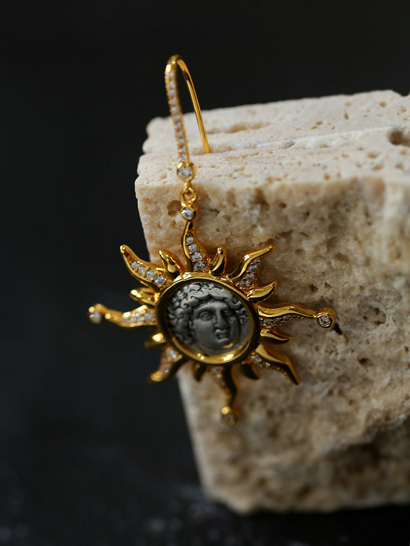 Apollo Sunburst Coin Drop Earrings
