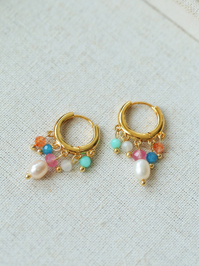 Candy Gemstone Dangle Hoops Earrings
