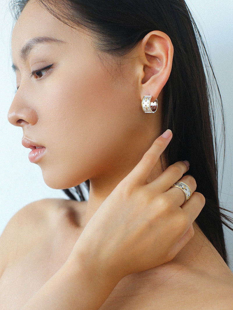 925 Silver Carved Cross Hoop Earrings