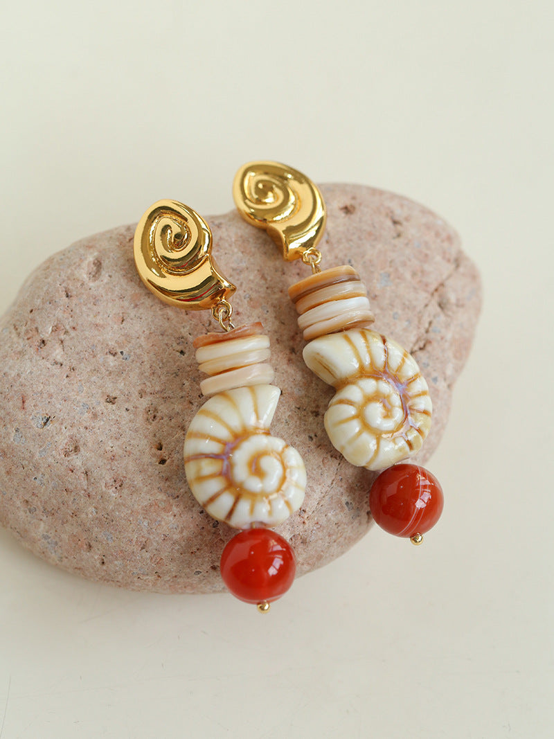 Coral Shell Drop Earrings