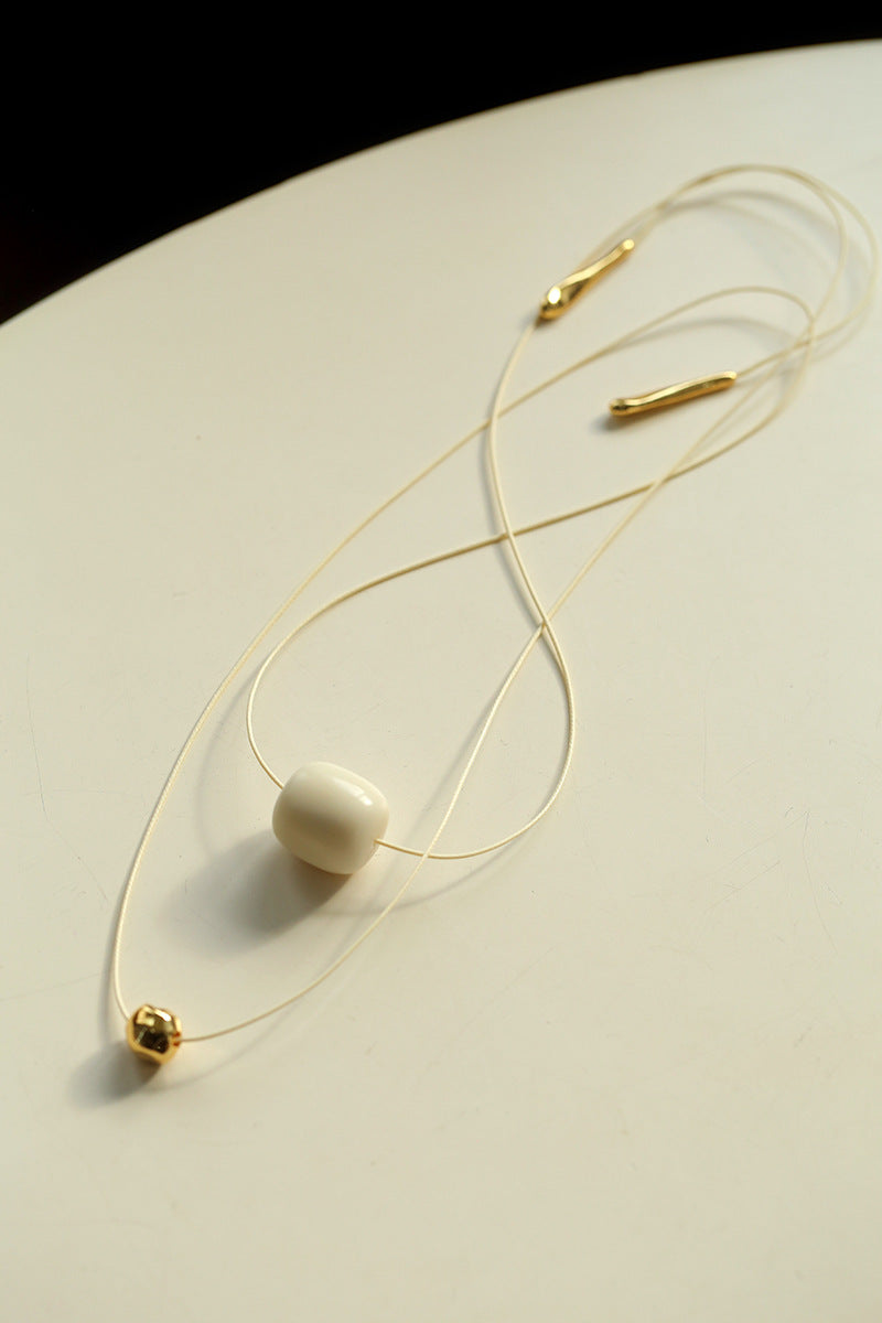 Minimalist Leather Cord Tagua Nut Long Necklace