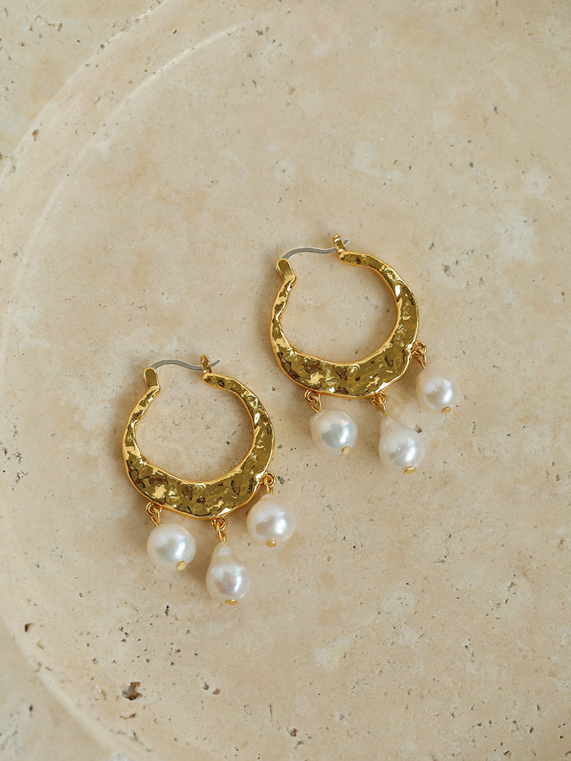 Geometric Triple Teardrop Pearl Earrings