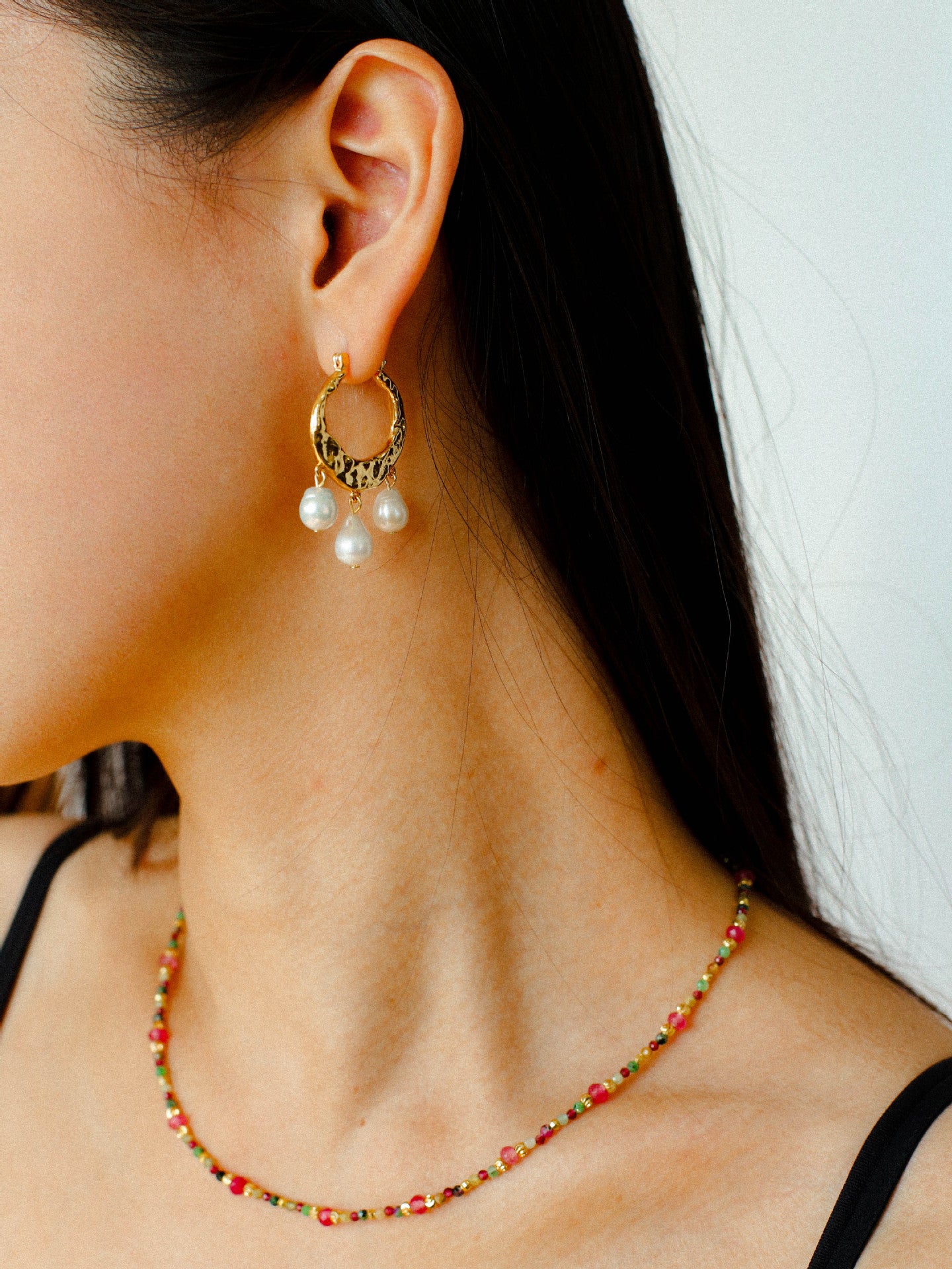 Geometric Triple Teardrop Pearl Earrings
