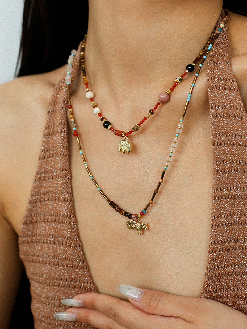 Boho Horse Pendant Gemstone Necklace