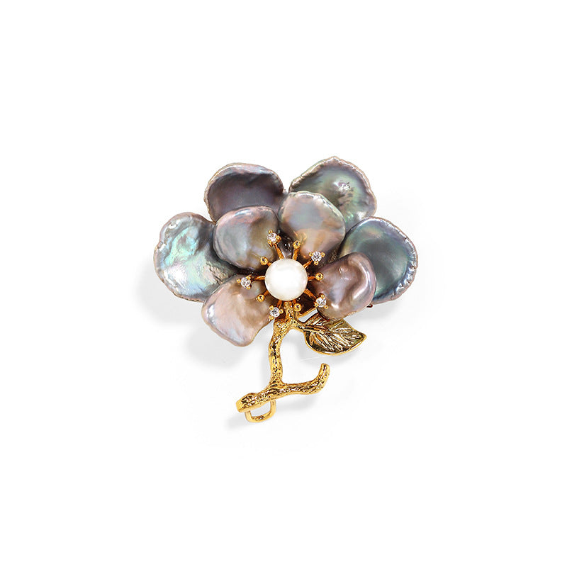 Baroque Pearl Eight-Petal Flower Brooch