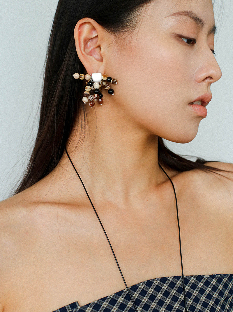 Natural Jasper Beaded Tassel Earrings