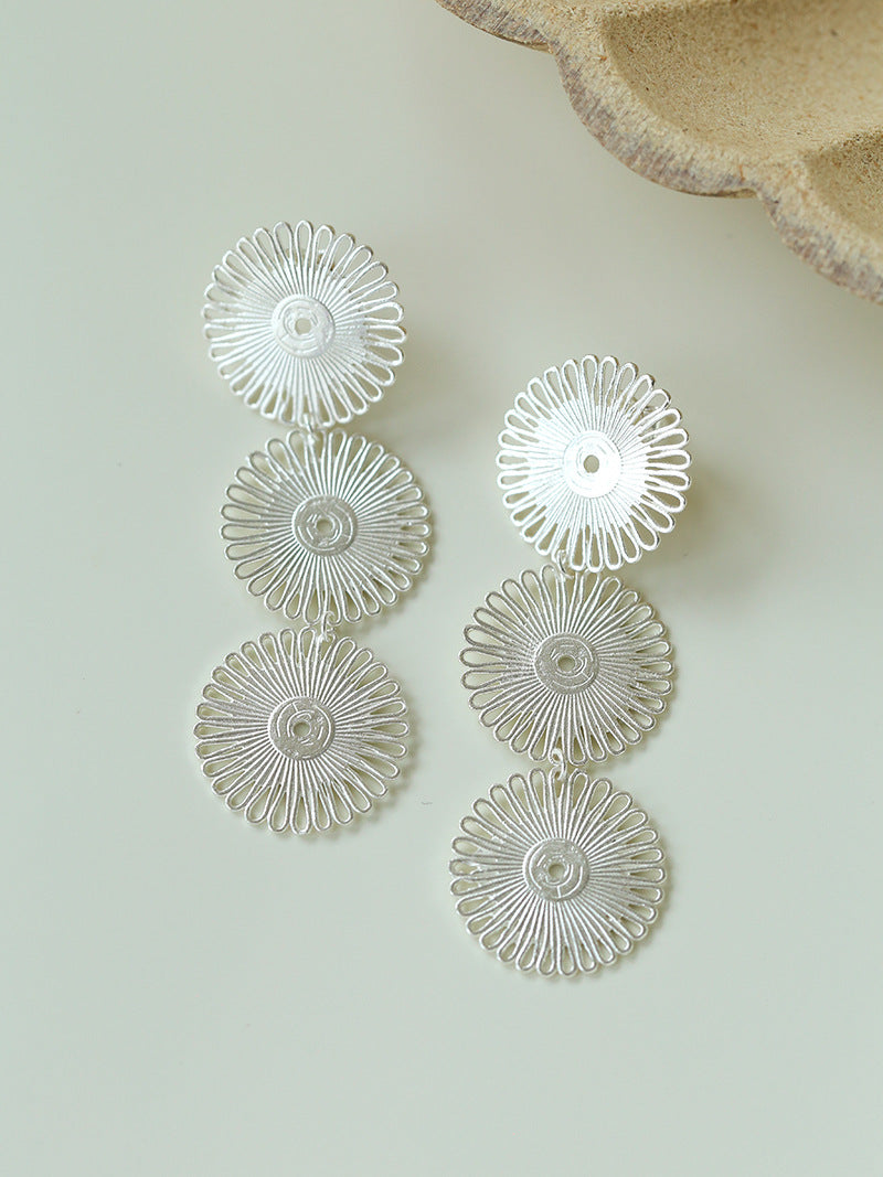 Brushed Hollow Sunflower Drop Earrings