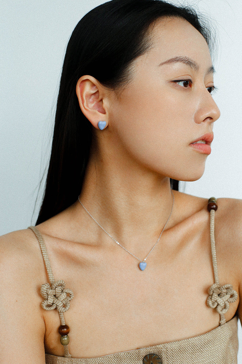 Cloudy Heart 925 Silver Blue Enamel Necklace