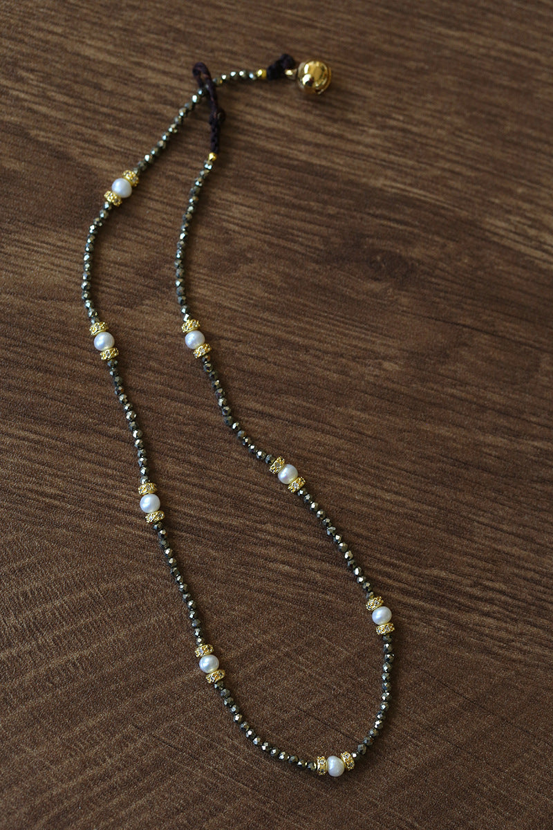 Boho Golden Pyrite & Pearl Choker