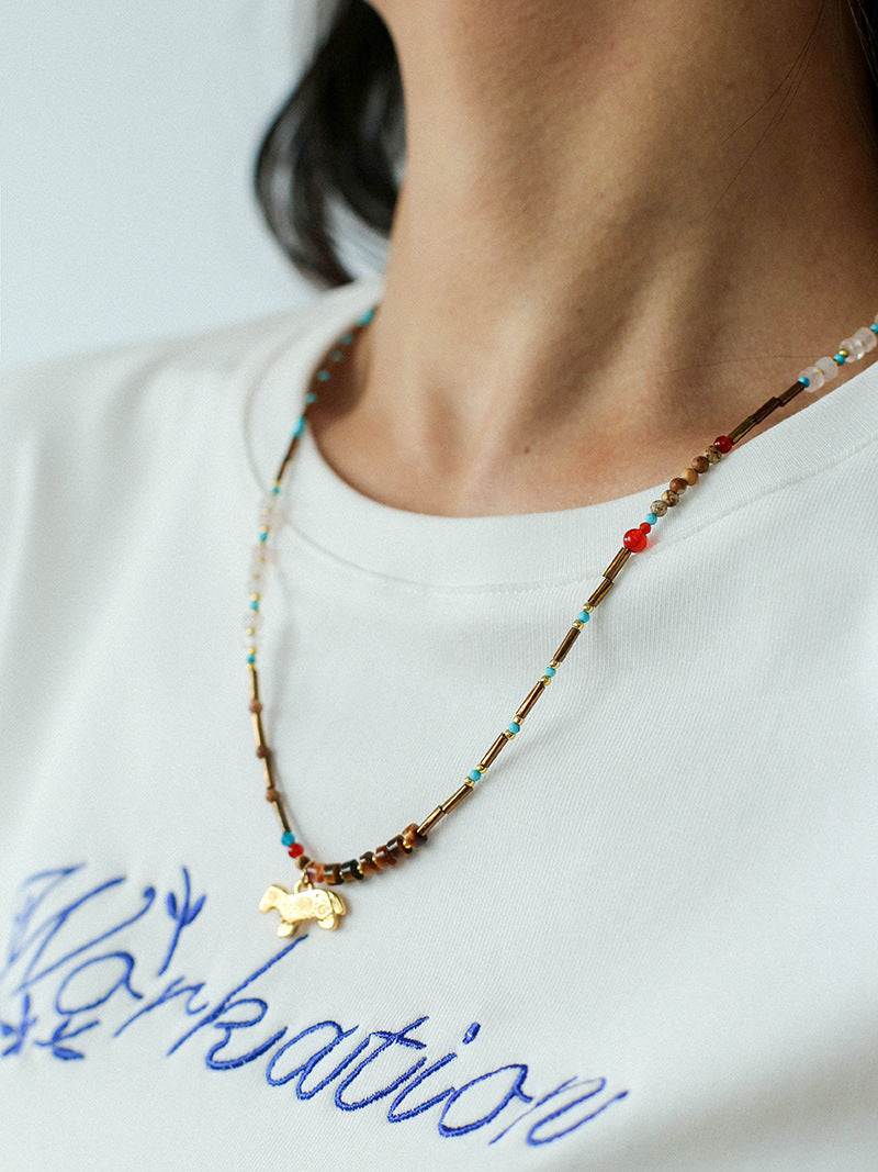 Boho Horse Pendant Gemstone Necklace
