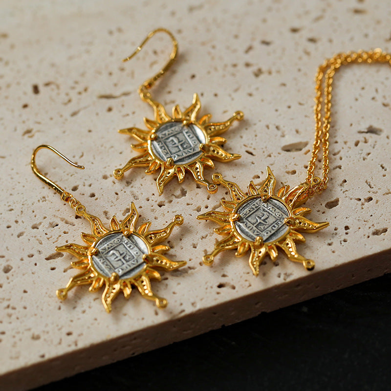 Apollo Sunburst Coin Drop Earrings