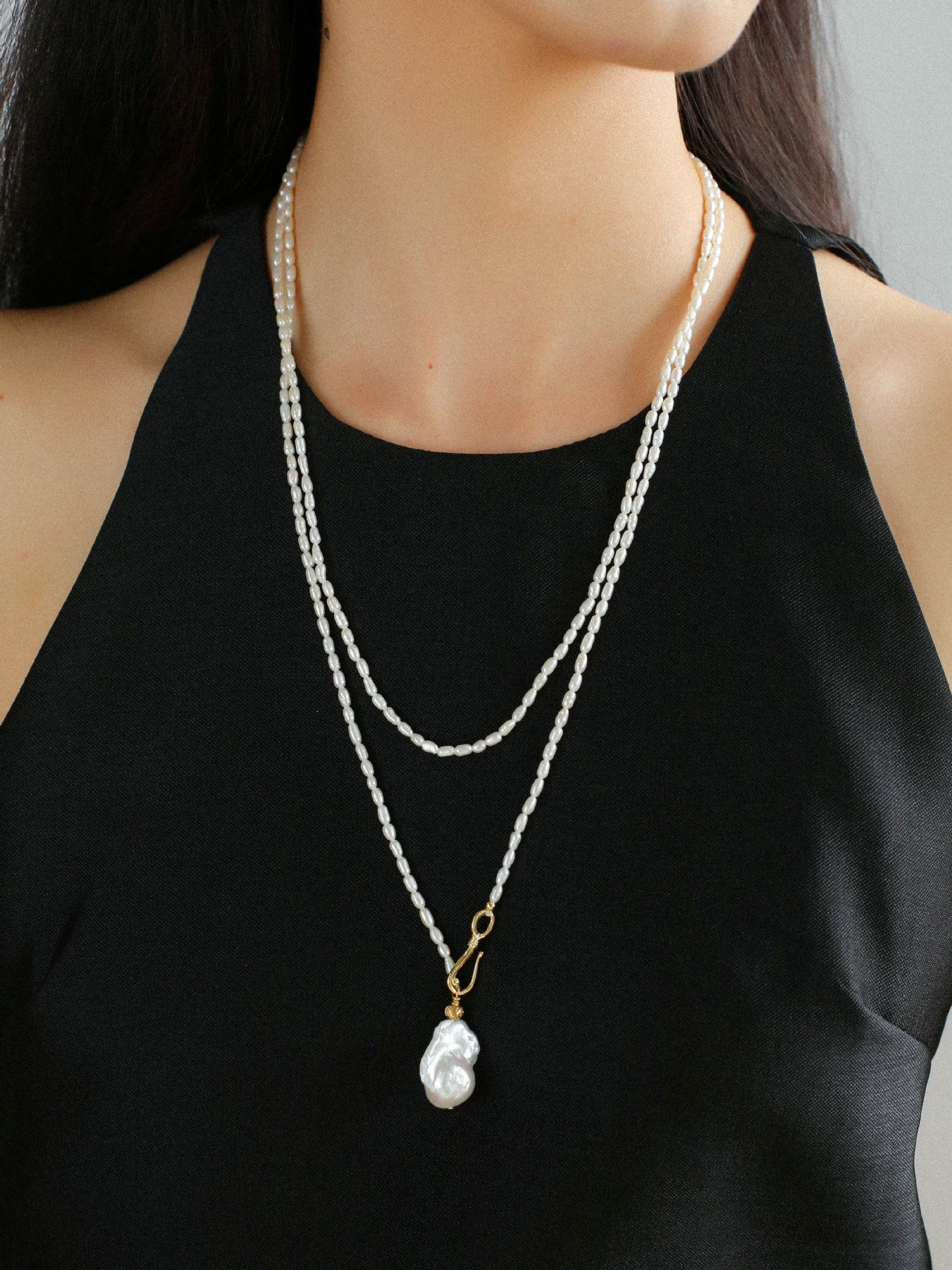Layered Baroque Pearl Bead Necklace