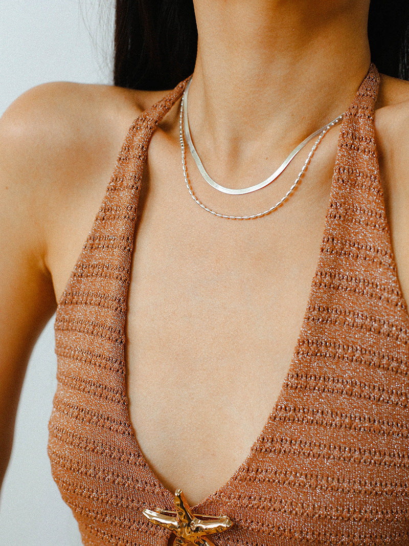925 Silver Double Layer Snake Chain Necklace