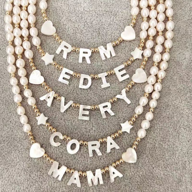 Custom Pearl Bead Letter Charm Necklace