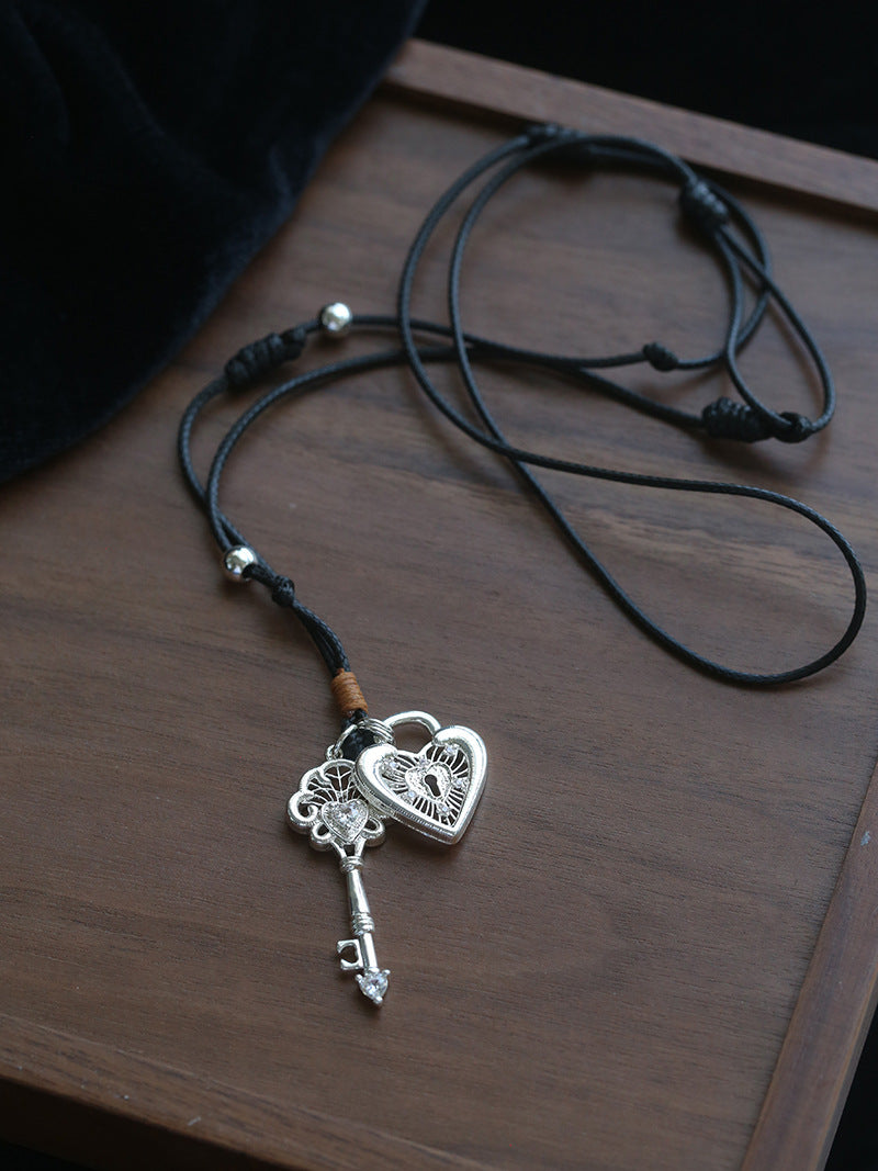 Key & Heart Pendant Rope Necklace