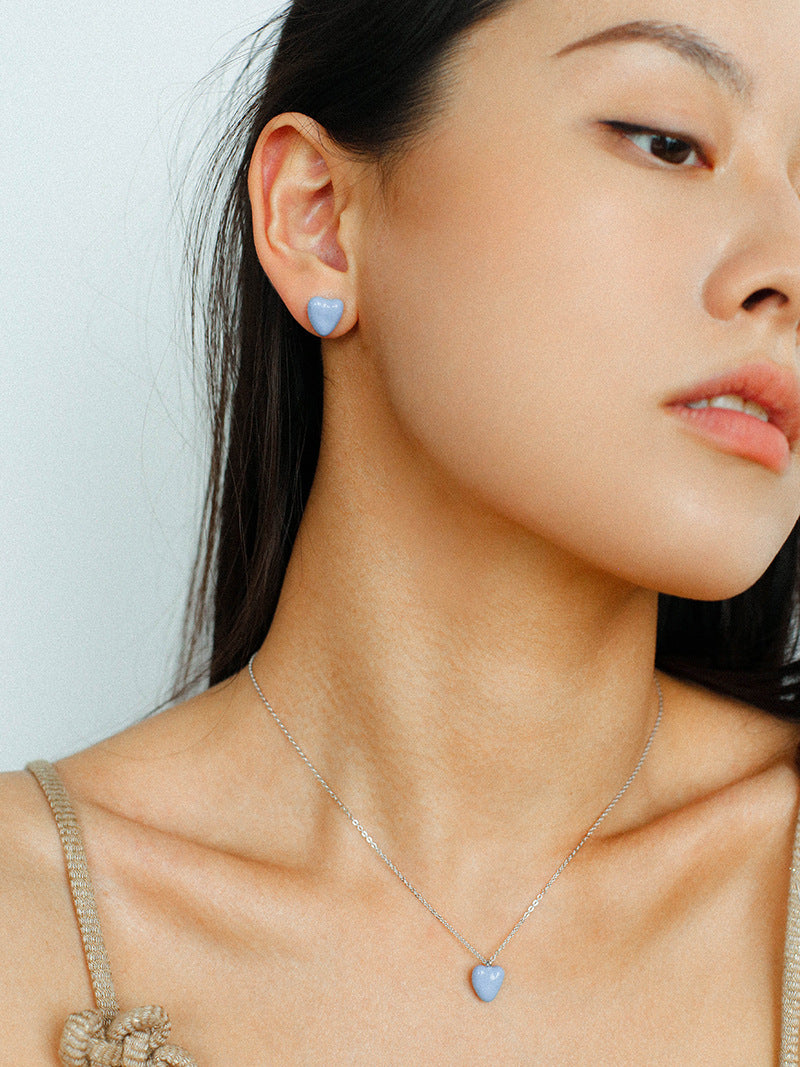 Cloudy Heart 925 Silver Blue Enamel Earrings