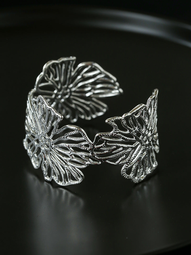 Silver Filigree Floral Open Band Cuff