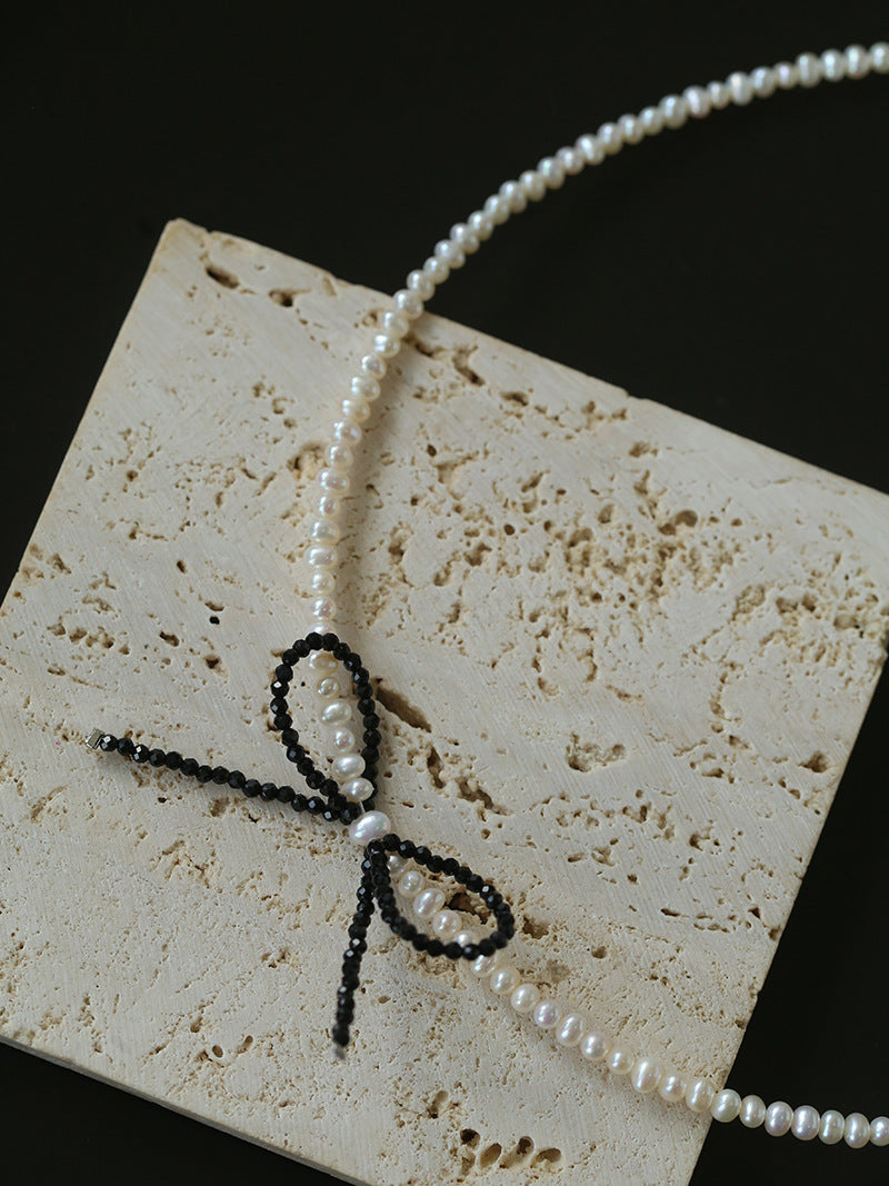 Rice Pearl & Black Spinel Bowknot Choker