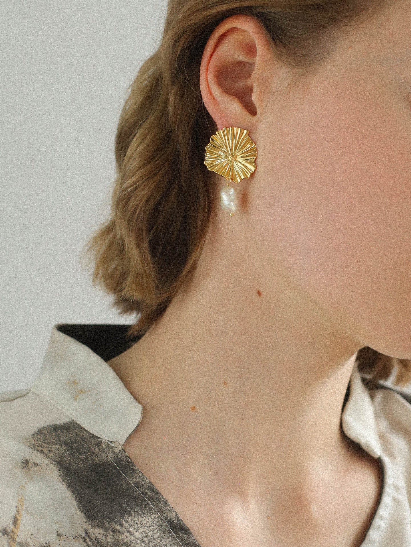 Lotus Leaf Pearl Drop Earrings