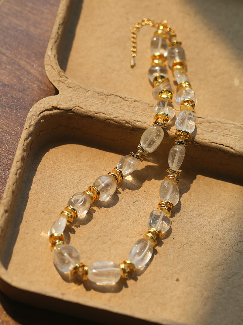 Raw Clarity Irregular Clear Quartz Beaded Necklace