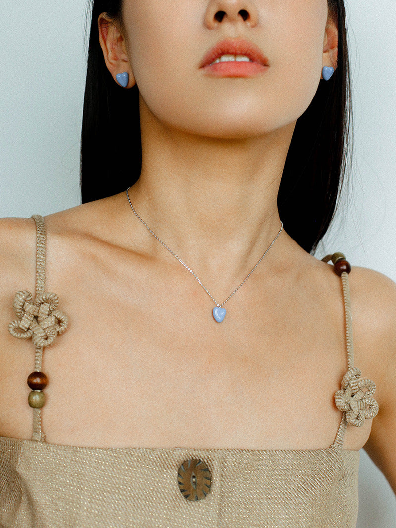 Cloudy Heart 925 Silver Blue Enamel Necklace