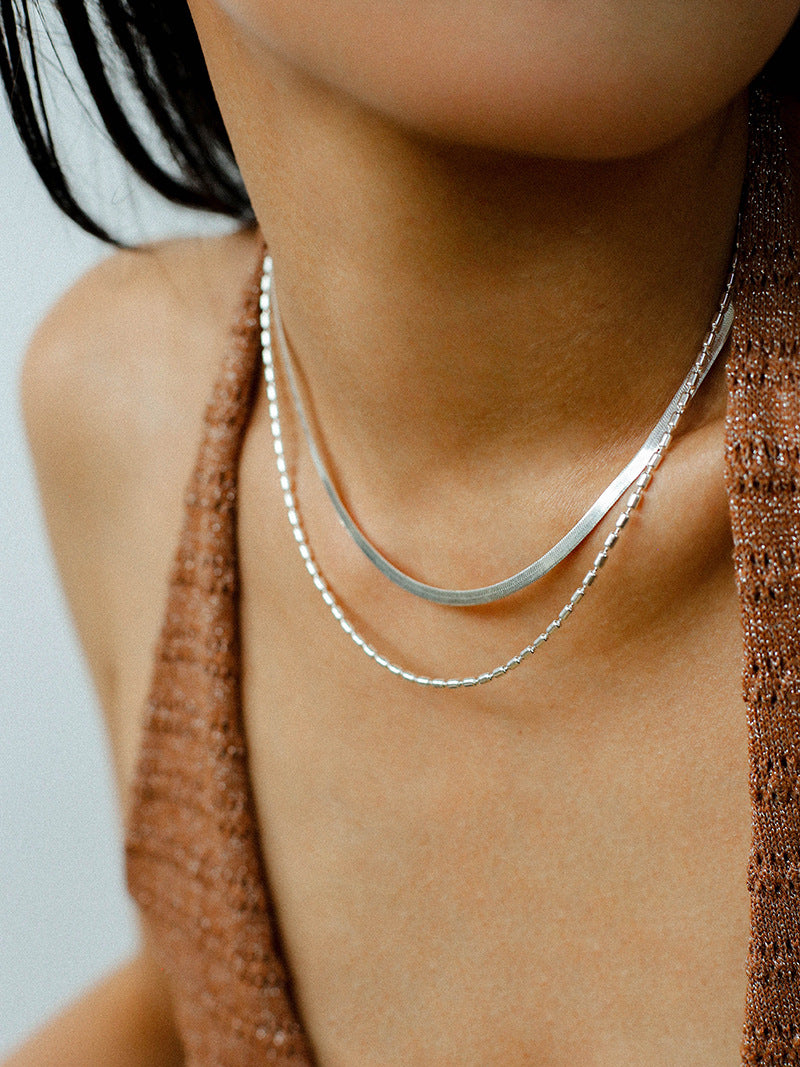925 Silver Double Layer Snake Chain Necklace