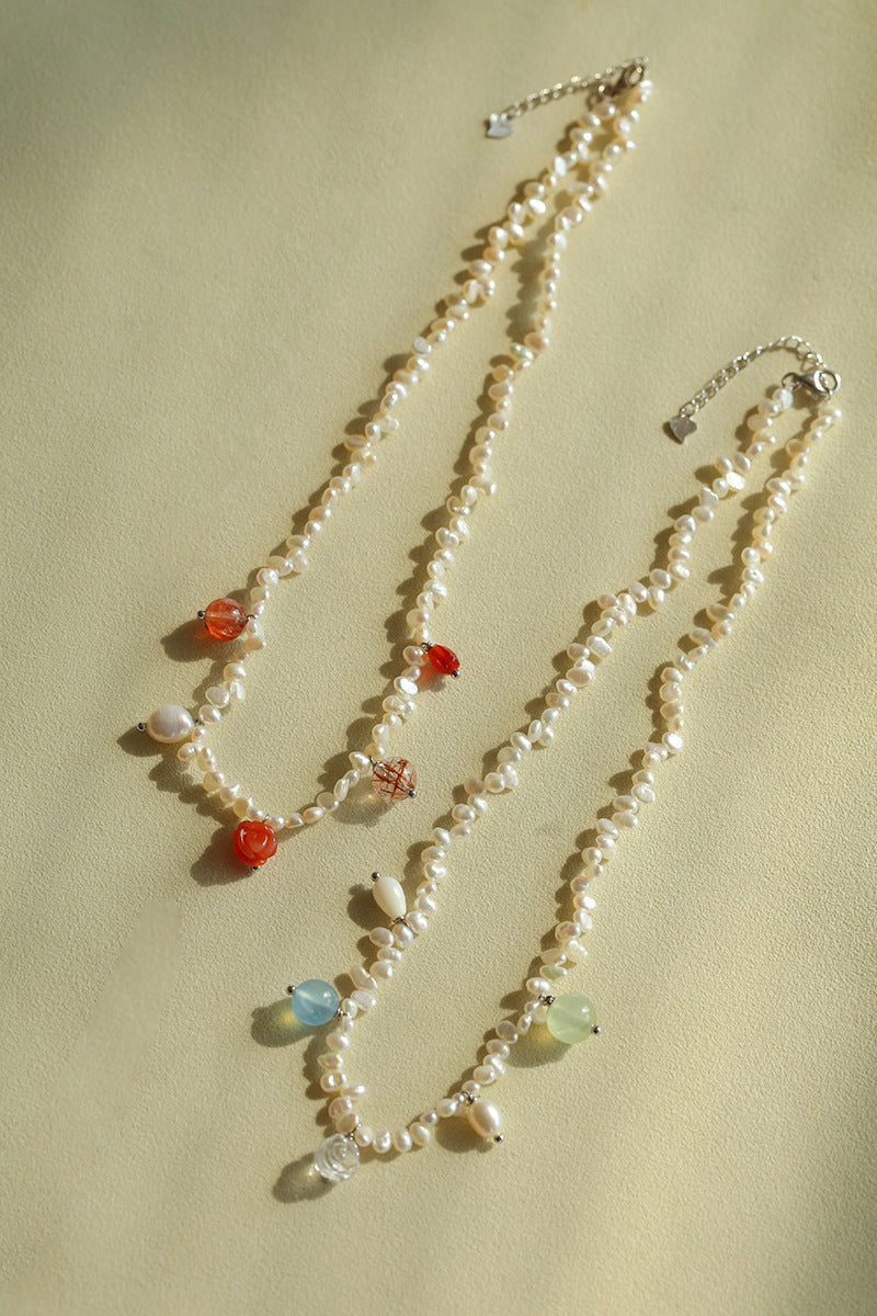 Colorful Crystal & Pearl Charm Necklace