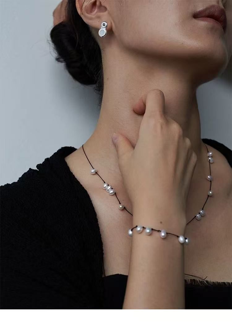 Tied Grace Black Cord Pearl Bracelet