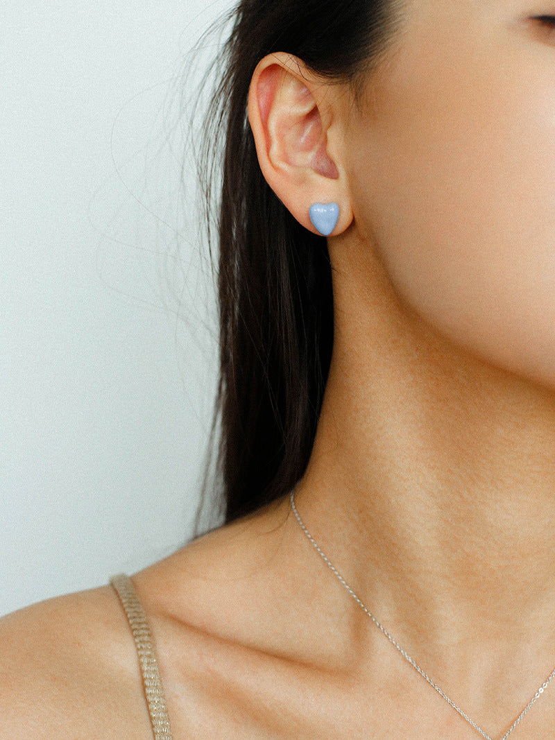 Cloudy Heart 925 Silver Blue Enamel Earrings