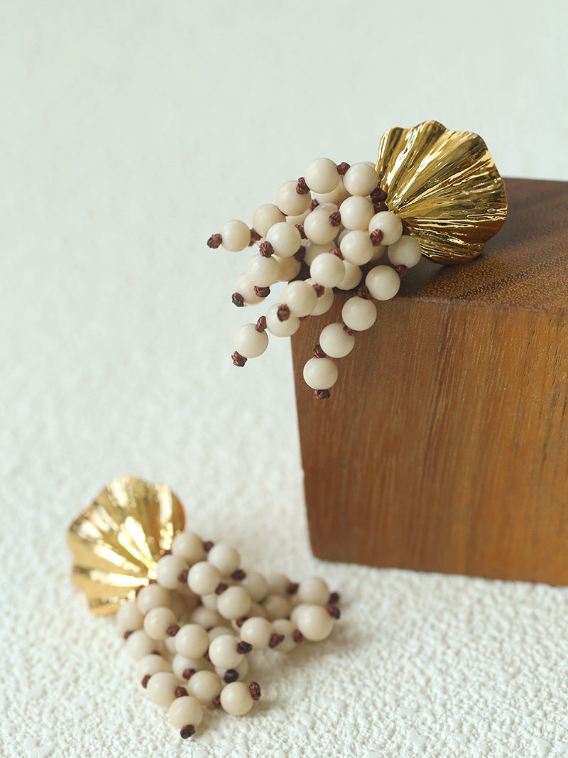 Shell Beaded Tassel Earrings