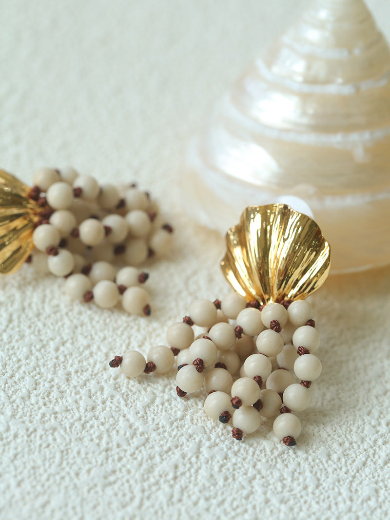Shell Beaded Tassel Earrings