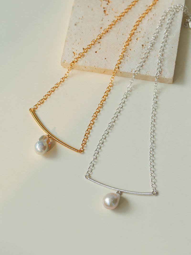 Curved Small Baroque Pearl Pendant Necklace