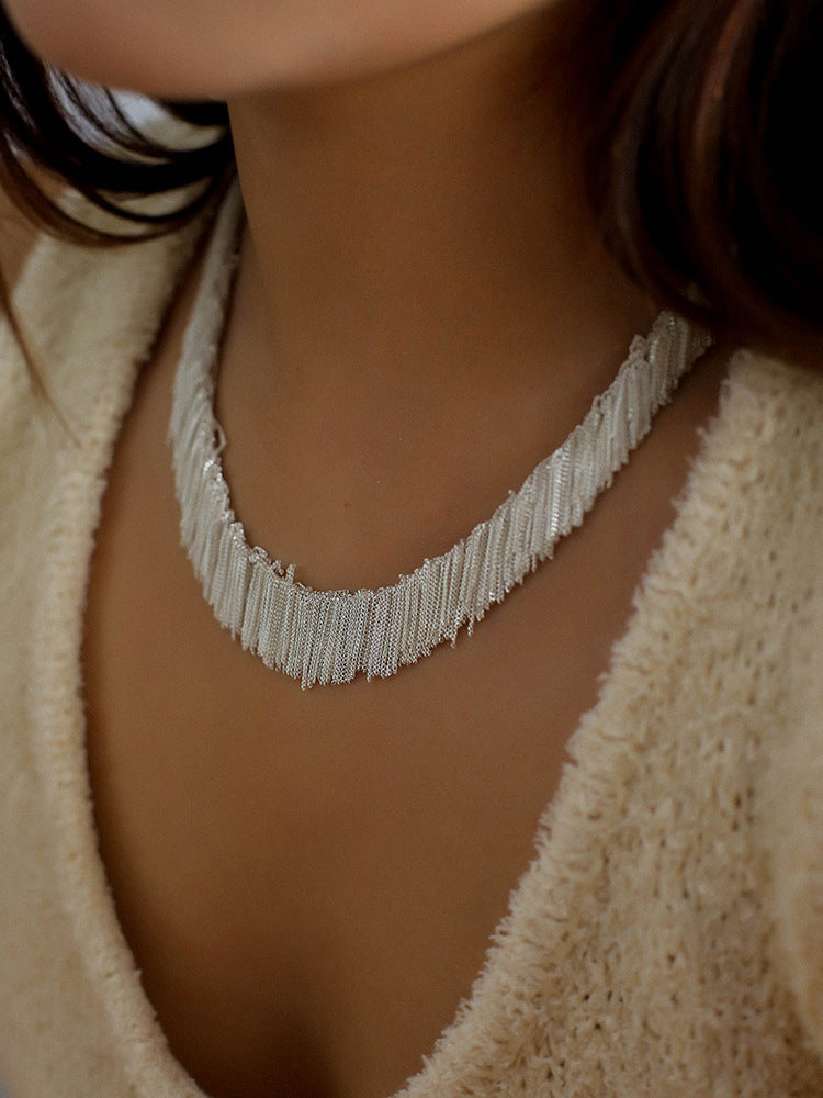 Milky Way 925 Silver Woven Tassel Collar Necklace