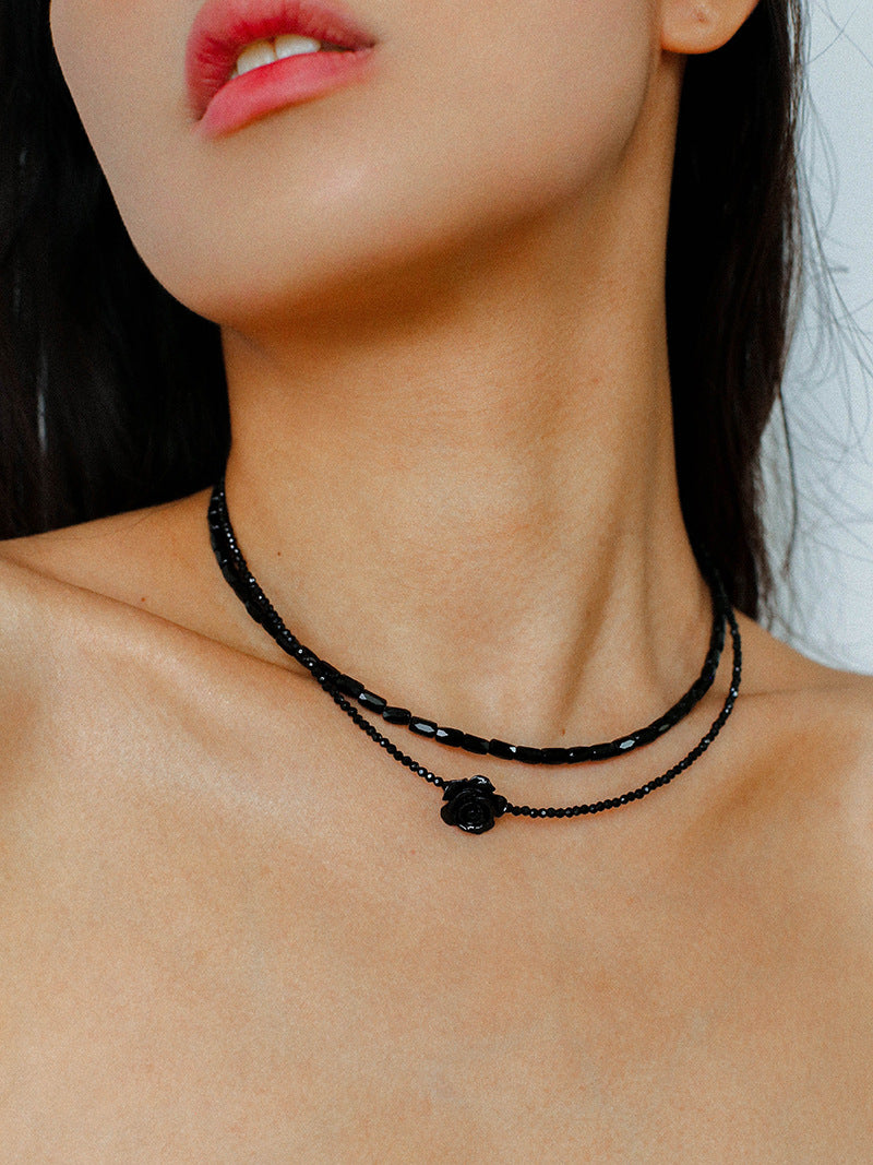 Noir Bloom Double-Layer Choker Necklace