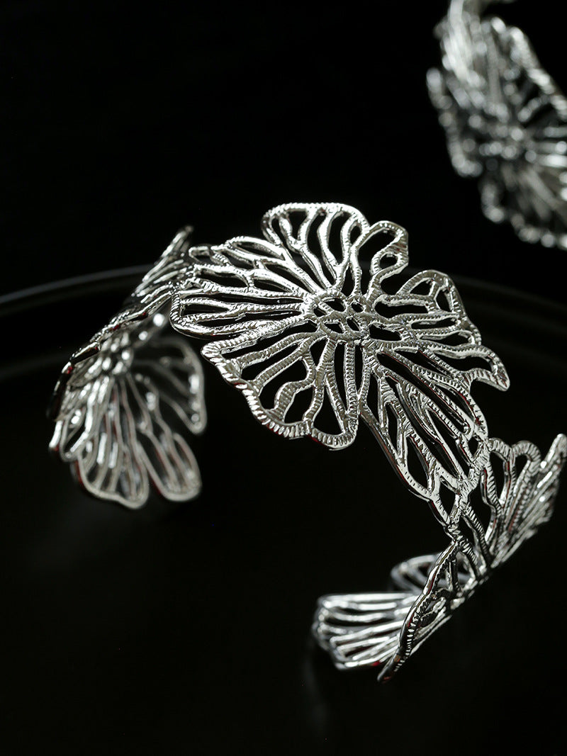 Silver Filigree Floral Open Band Cuff