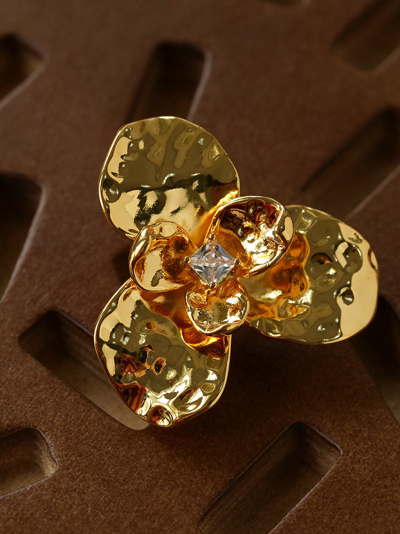 Hammered Metal Orchid Statement Ring