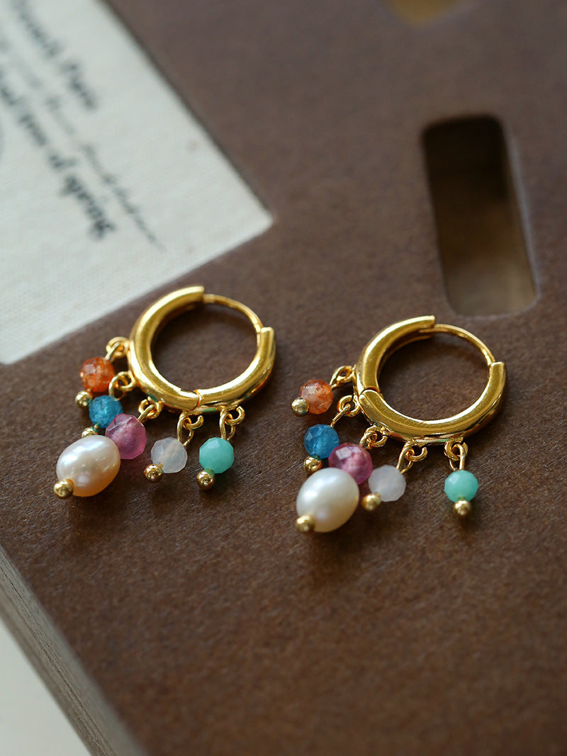 Candy Gemstone Dangle Hoops Earrings