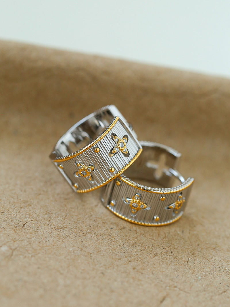 925 Silver Carved Cross Hoop Earrings