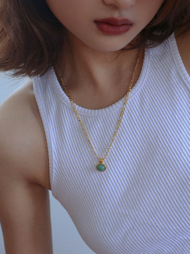 Green Aventurine Figaro Chain Necklace
