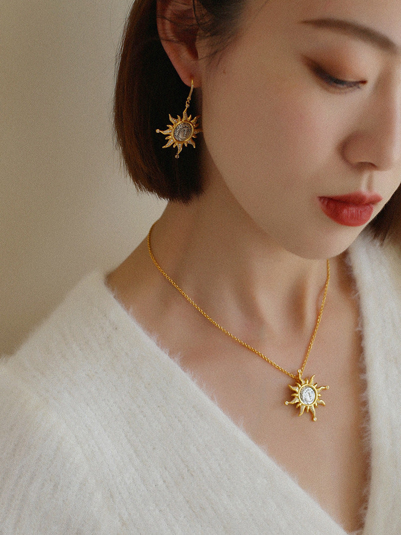 Apollo Sunburst Coin Drop Earrings